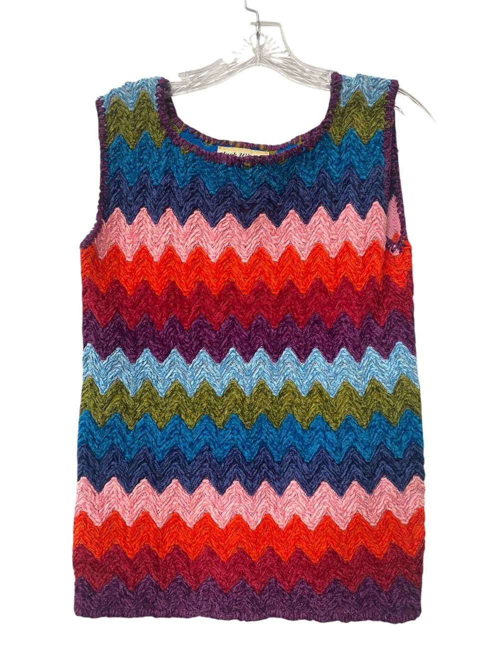 Vintage 70s Jack Winter Multicolor Chevron Knit Tank Top size S